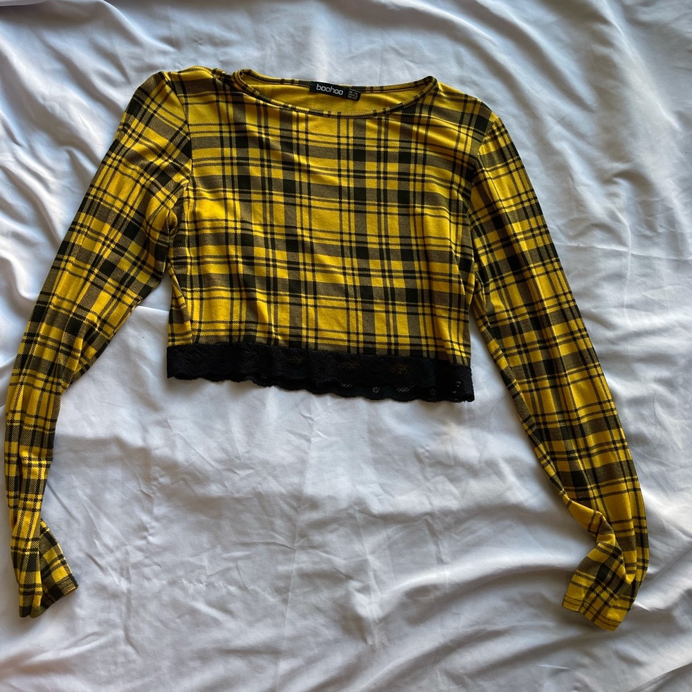 Black & Yellow Plaid cropped long sleeve